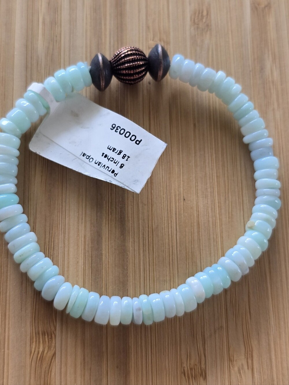 Peruvian Opal Rondelle Bead Bracelet with Three Copper Beads, Southwestern